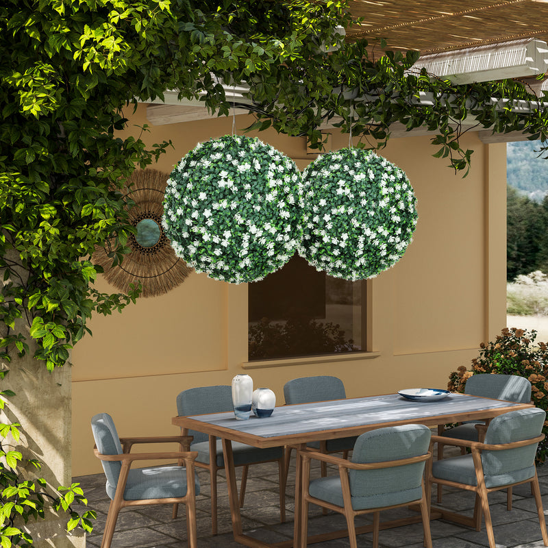 Set of Two Artificial Boxwood Ball Plants for Indoor or Outdoor Display White AOSOM
