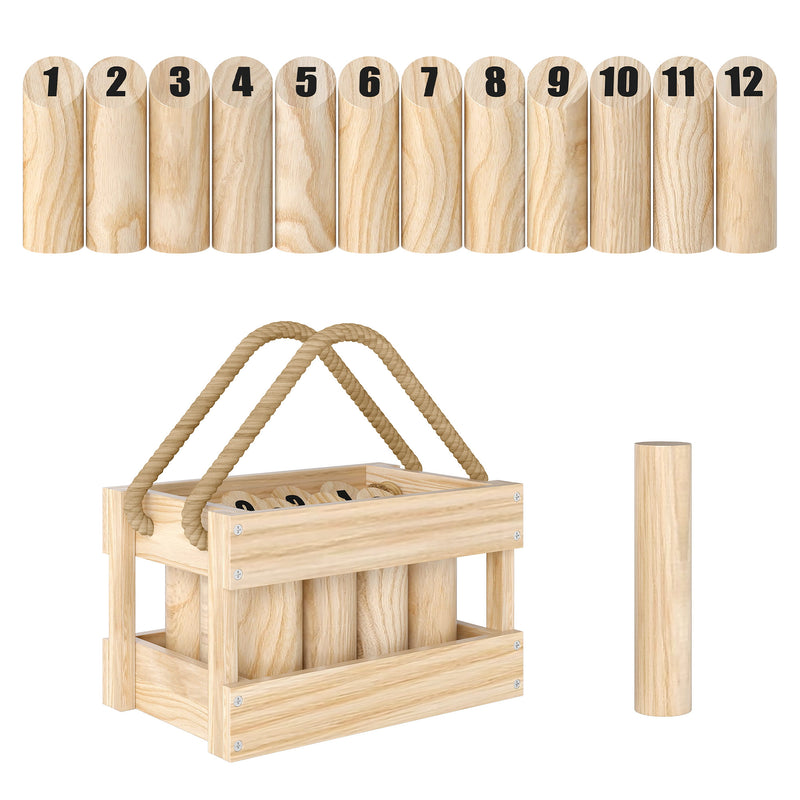 Wooden Molkky Skittles Game With Carry Box For Outdoor Garden Party Fun Natural AOSOM