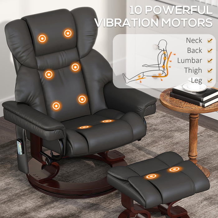 Black Swivel Massage Recliner Chair With Footstool and Adjustable Backrest by HOMCOM