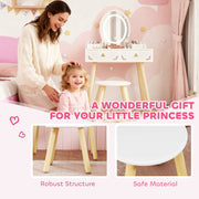 Kids Vanity Table and Chair Set with LED Mirror and Storage for Ages 3 and Up White AOSOM
