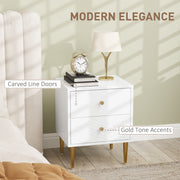 White Bedside Table with Two Drawers With Gold Legs and Knobs by HOMCOM