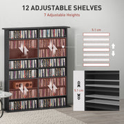 Black Media Storage Cabinet Holds 720 CDs or 396 DVDs with Adjustable Shelves