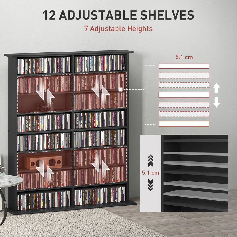 Black Media Storage Cabinet Holds 720 CDs or 396 DVDs with Adjustable Shelves