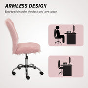 Plush Armless Swivel Office Chair with Adjustable Height for Home or Vanity Use, Pink