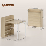 Extendable Dining Table with Storage Shelves for Small Spaces Oak and White AOSOM