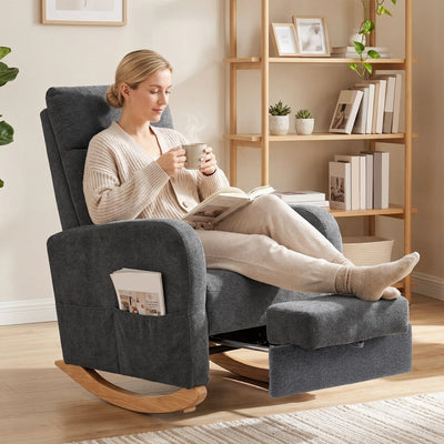 Rocking Chair with Retractable Footrest and High Back for Relaxing at Home Grey AOSOM