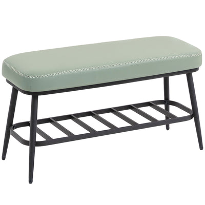 PU Leather Shoe Storage Bench With Padded Seat and Hidden Compartment, Green