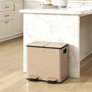 Gold 30L Double Kitchen Recycling Bin with Deodorisers for Waste Separation, Stainless Steel