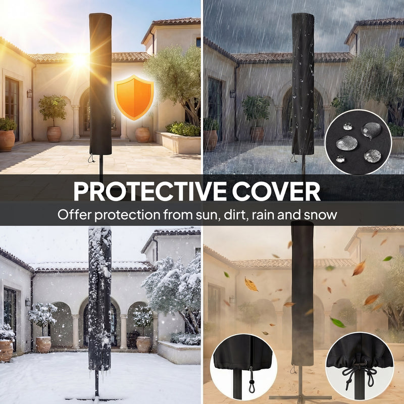 Garden Parasol with Solar LED Lights and Adjustable Shade for Outdoor Dining Khaki Outsunny