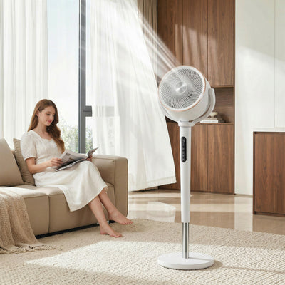Pedestal Fan with Quiet 12 Speed Cooling and Remote for Bedroom or Living Room White Homcom