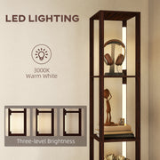 LED Floor Lamp with Storage Shelves and Fabric Drawer for Living Room or Bedroom Dark Brown