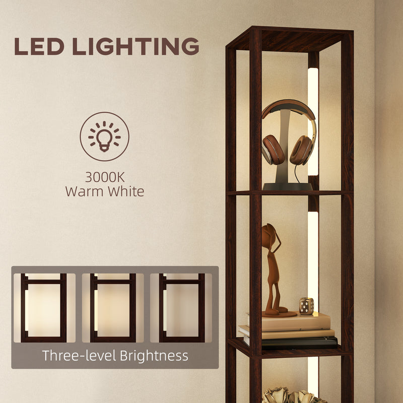 LED Floor Lamp with Storage Shelves and Fabric Drawer for Living Room or Bedroom Dark Brown