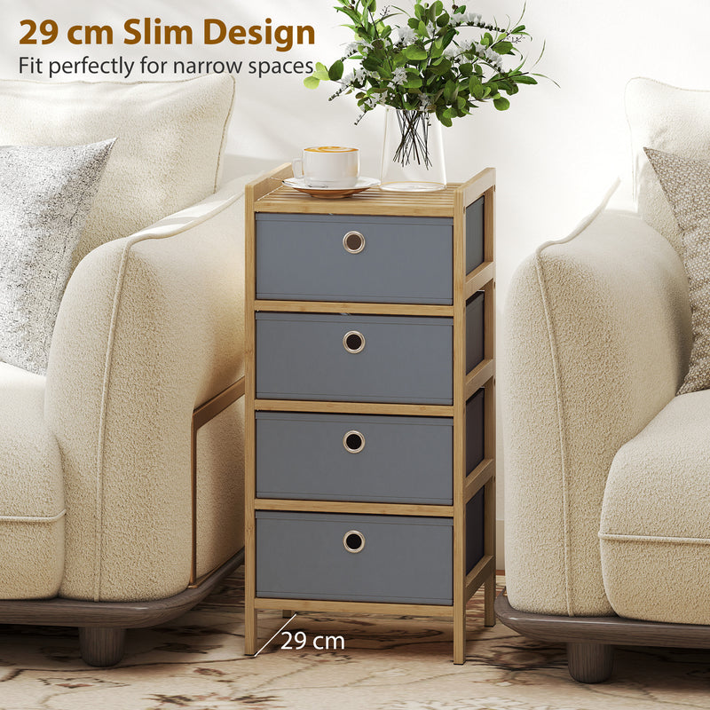 Slim Chest of Drawers for Small Bedroom Storage with Bamboo Frame and Fabric Drawers Natural AOSOM