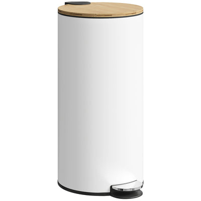 Kitchen Pedal Bin 30L with Soft Close Lid and Removable Liner for Easy Cleaning White Homcom