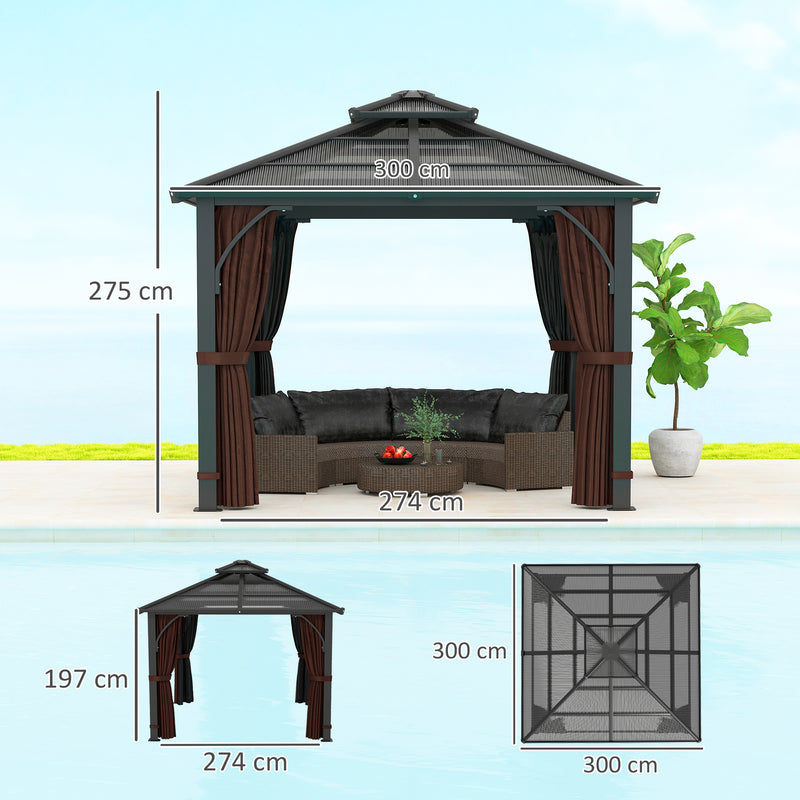 3m x 3m Hardtop Garden Gazebo with Polycarbonate Roof and Netting by Outsunny