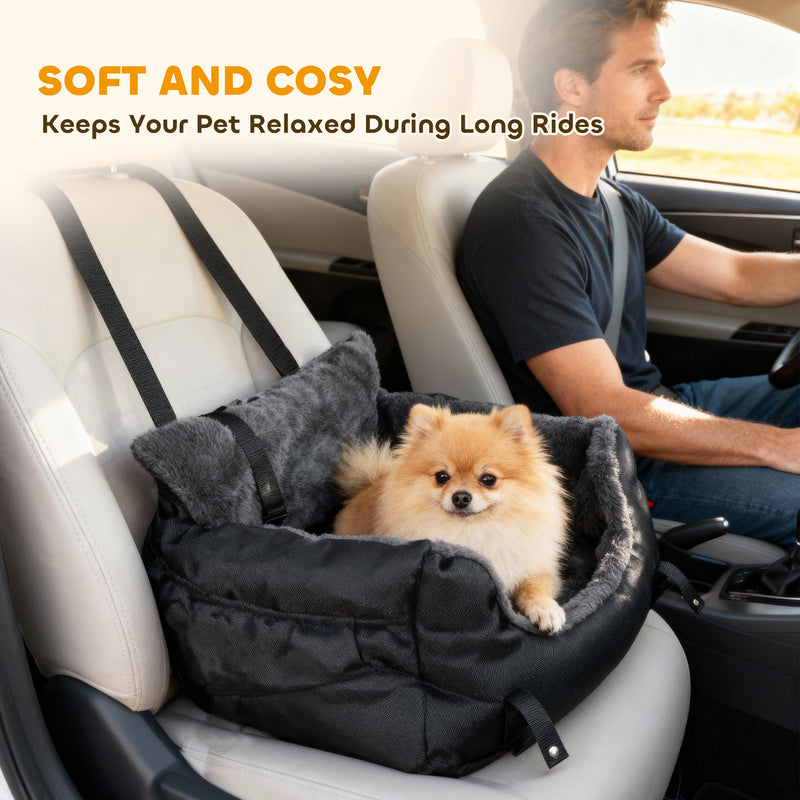 Dog Car Seat For Small Dogs With Safety Leash And Washable Cover For Travel, Black