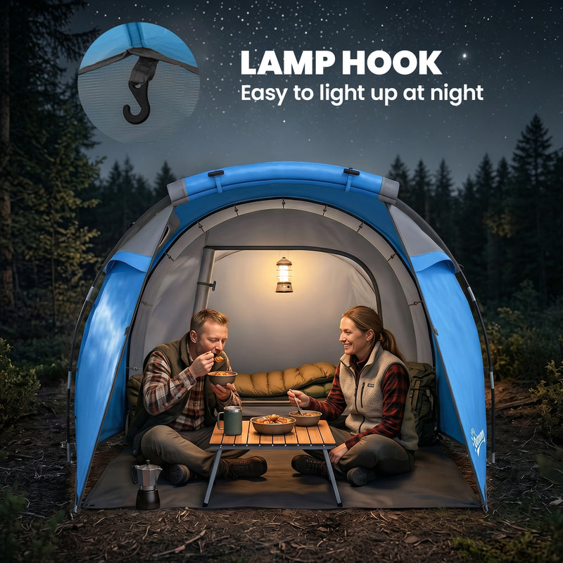 Outsunny 2 Room Tent with Vestibule, Weather-Resistant Camping Tent with Air Vents for Fishing Hiking, Sky Blue