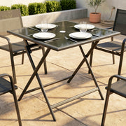 Foldable Square Garden Dining Table with Parasol Hole for Outdoor Meals and Easy Storage, Black Outsunny