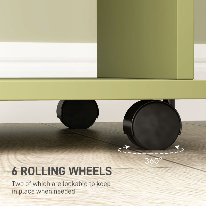 Green Double Open Wardrobe with Mobile Storage Shelves and 6 Wheels by HOMCOM