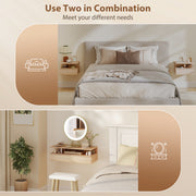 Set of 2 Floating Bedside Tables with Drawer and Shelf for Space Saving Storage Oak AOSOM