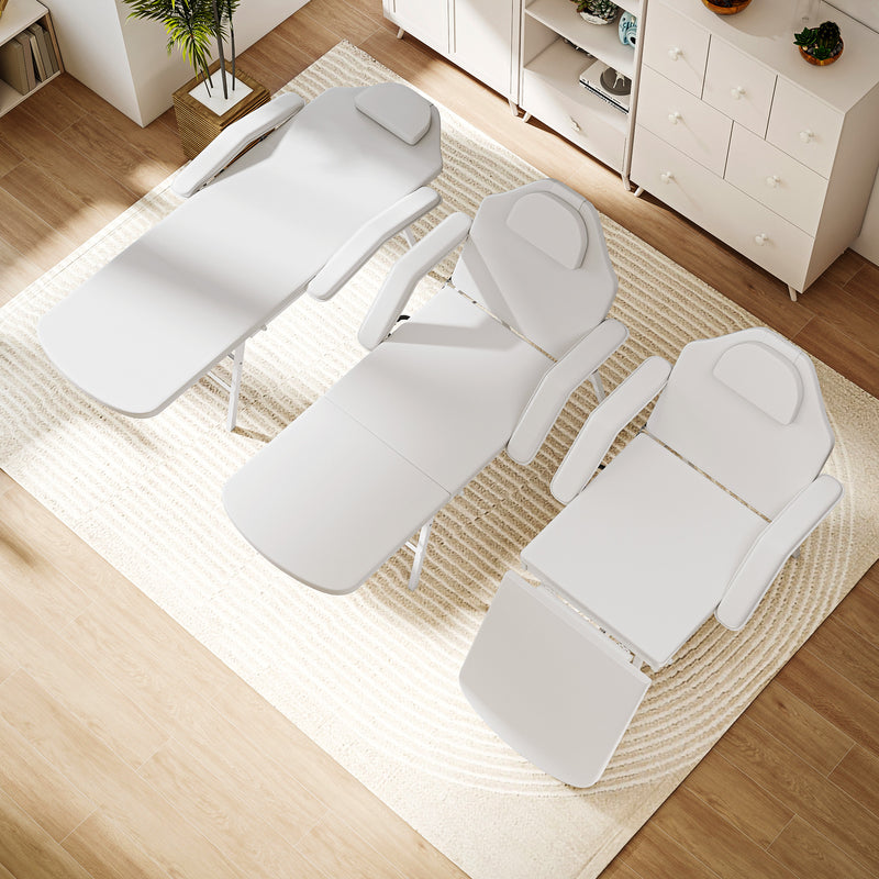 3 Section Foldable Massage Table with Adjustable Backrest for Spa and Beauty Treatment White