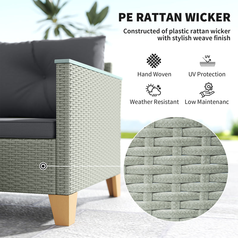 Charcoal Grey Rattan Garden Lounge Set with Cushions and Coffee Table