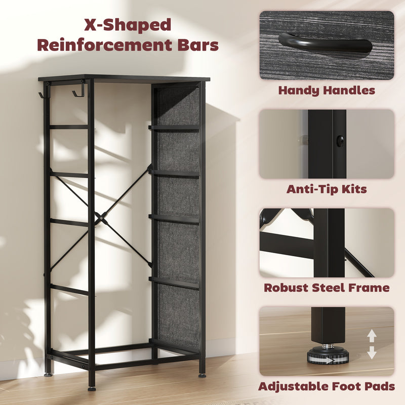 Chest of Five Fabric Drawers With Wooden Top for Bedroom or Hallway Storage Black