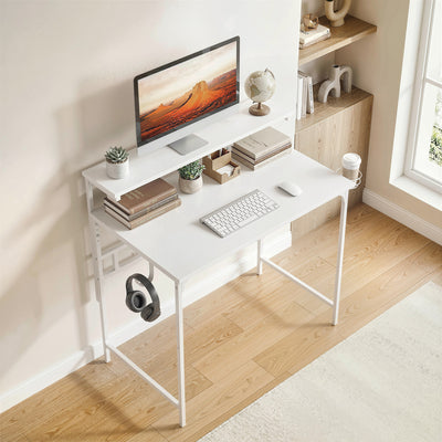 Computer Desk with Shelves and Cup Holder for Small Spaces White AOSOM