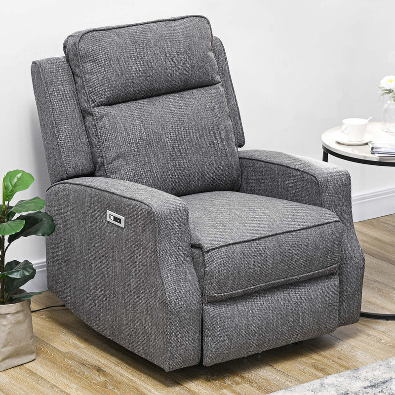 Electric Reclining Armchair with USB Charging Port and Padded Footrest Charcoal Grey