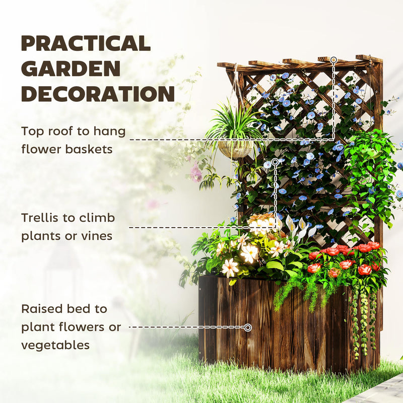 Wooden Planter with Trellis Freestanding Raised Garden Bed with Liner for Outdoor Plants by Outsunny