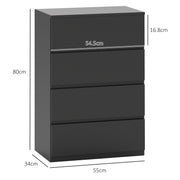 4 Drawer Chest of Drawers Modern Storage Unit for Bedroom Organisation, Grey