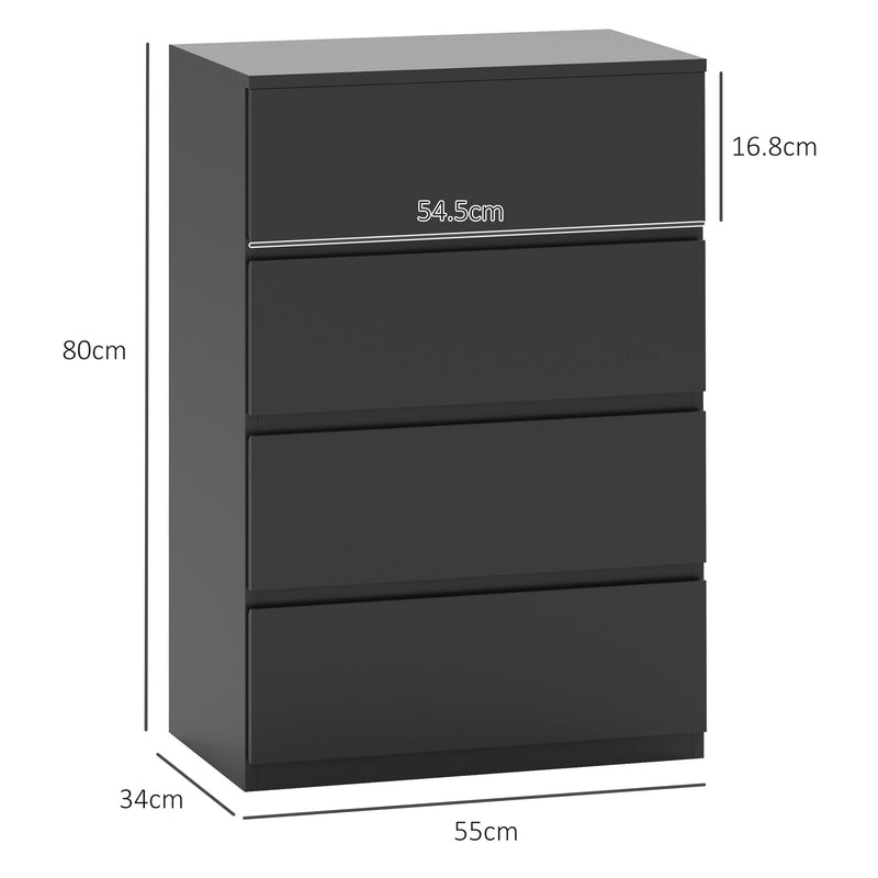 4 Drawer Chest of Drawers Modern Storage Unit for Bedroom Organisation, Grey