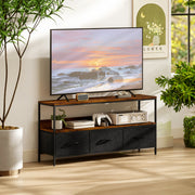 Industrial TV Stand Cabinet with 3 Foldable Fabric Storage Drawers for Living Room