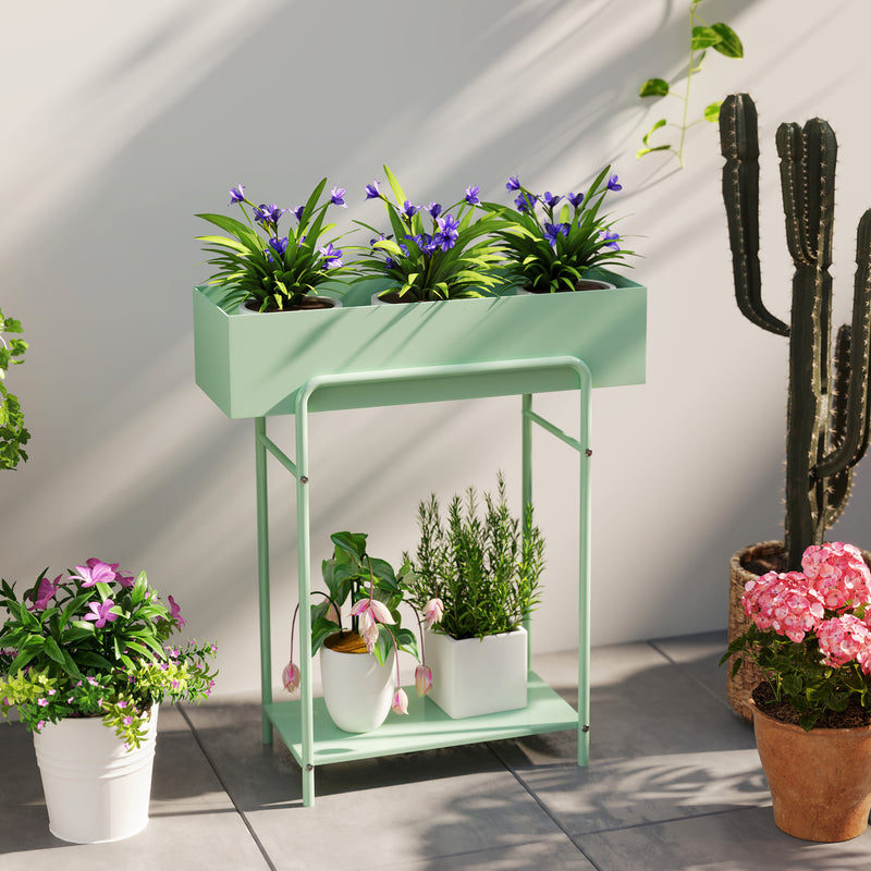 Green 2 Tier Metal Plant Stand with Drain Holes for Indoor and Outdoor Use by Outsunny