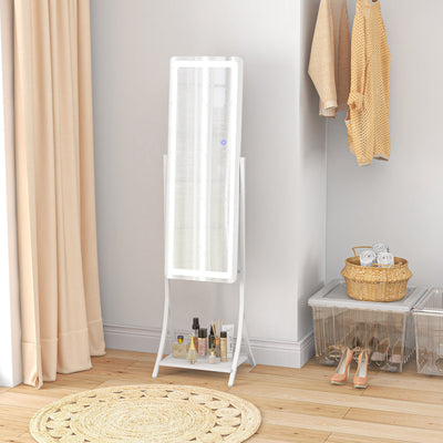 Full Length LED Dressing Mirror With Storage Shelf and 3 Light Modes, White