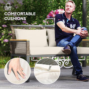 Grey 4 Seater Wicker Rope Garden Furniture Set with Glass Coffee Table by Outsunny