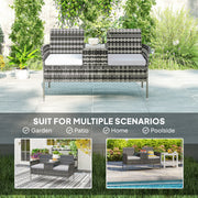 Charcoal Grey Two Seater Rattan Garden Chair with Middle Table for Garden or Patio by Outsunny