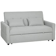 Sofa Bed, 3-in-1 Light Grey 2 Seater Pull Out Sofa Bed with Adjustable Backrest for Lounge or Guest Room