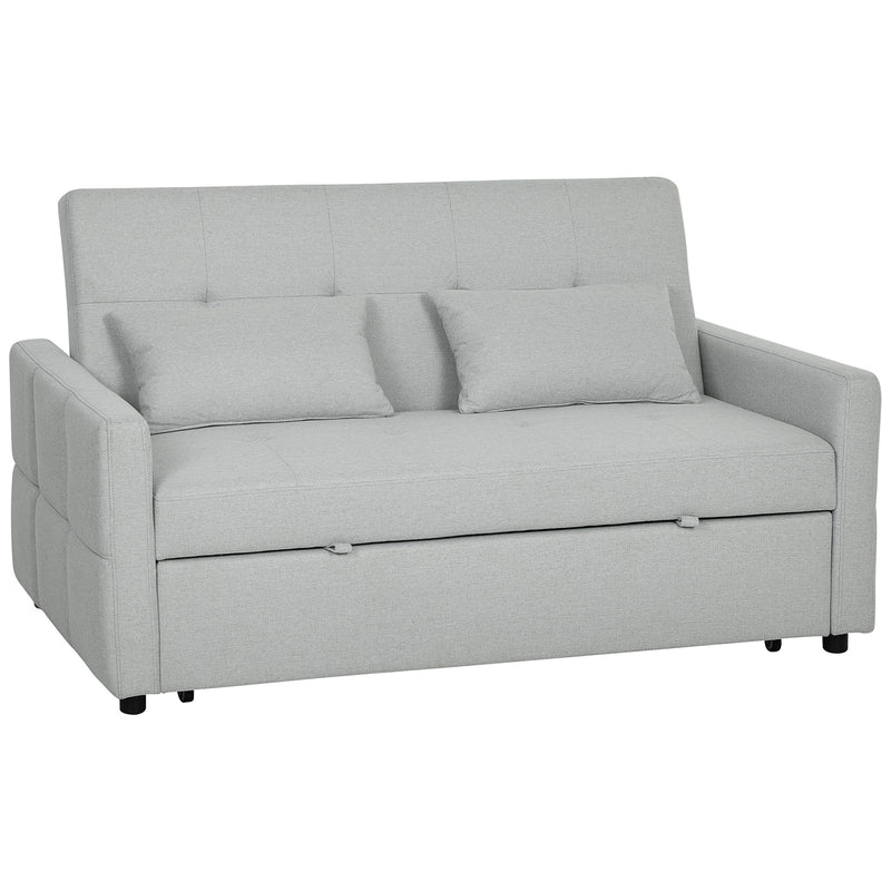 Sofa Bed, 3-in-1 Light Grey 2 Seater Pull Out Sofa Bed with Adjustable Backrest for Lounge or Guest Room
