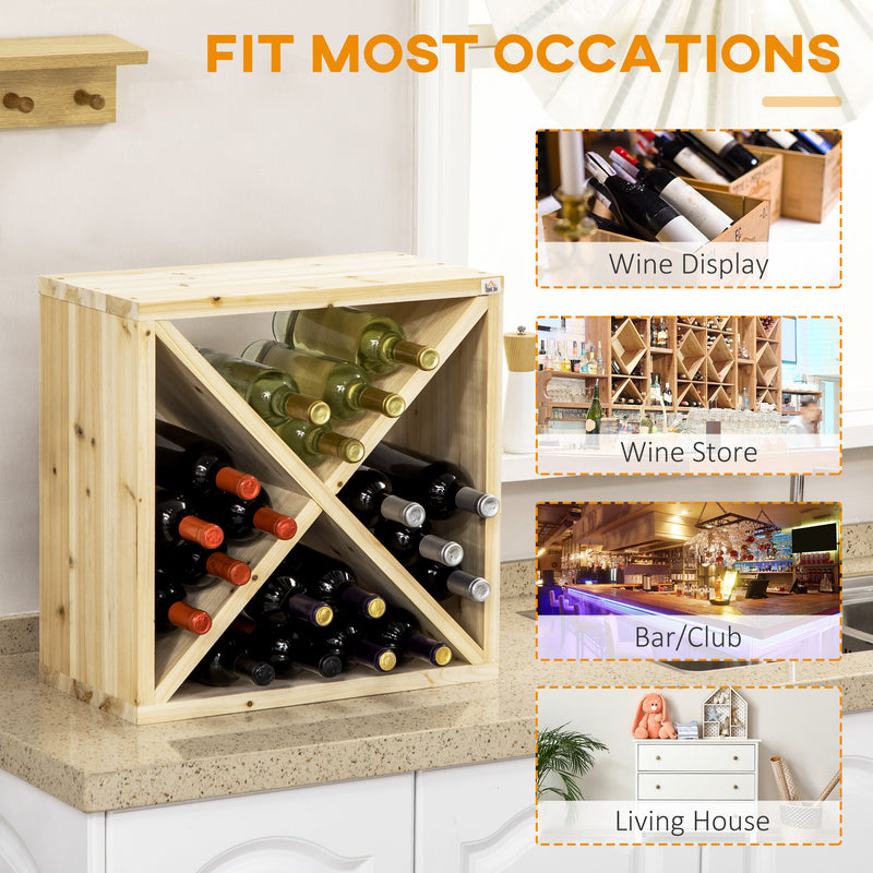 Set of 2 Wooden Wine Racks for 24 Bottles Each Ideal for Tabletop Storage Natural Wood AOSOM