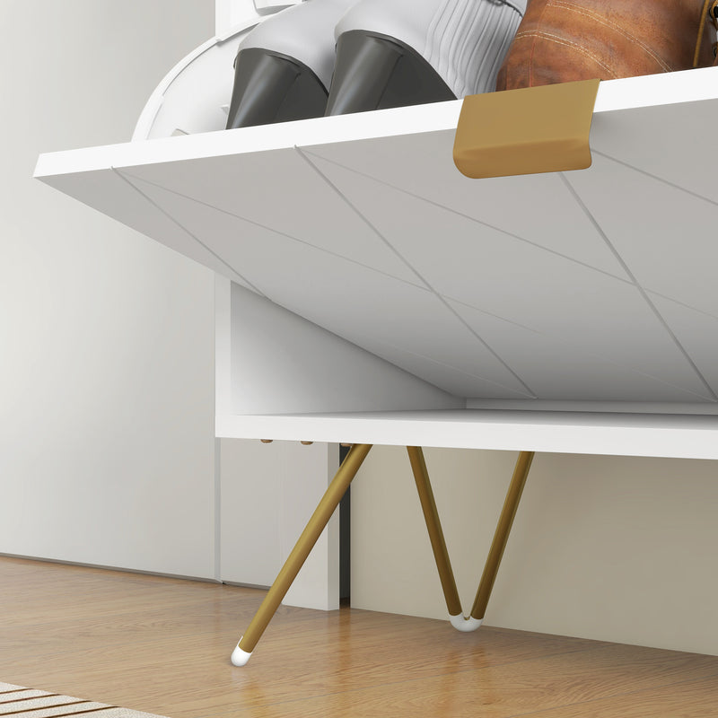 Slim Shoe Storage Cabinet with Two Flip Drawers Ideal for Hallways White