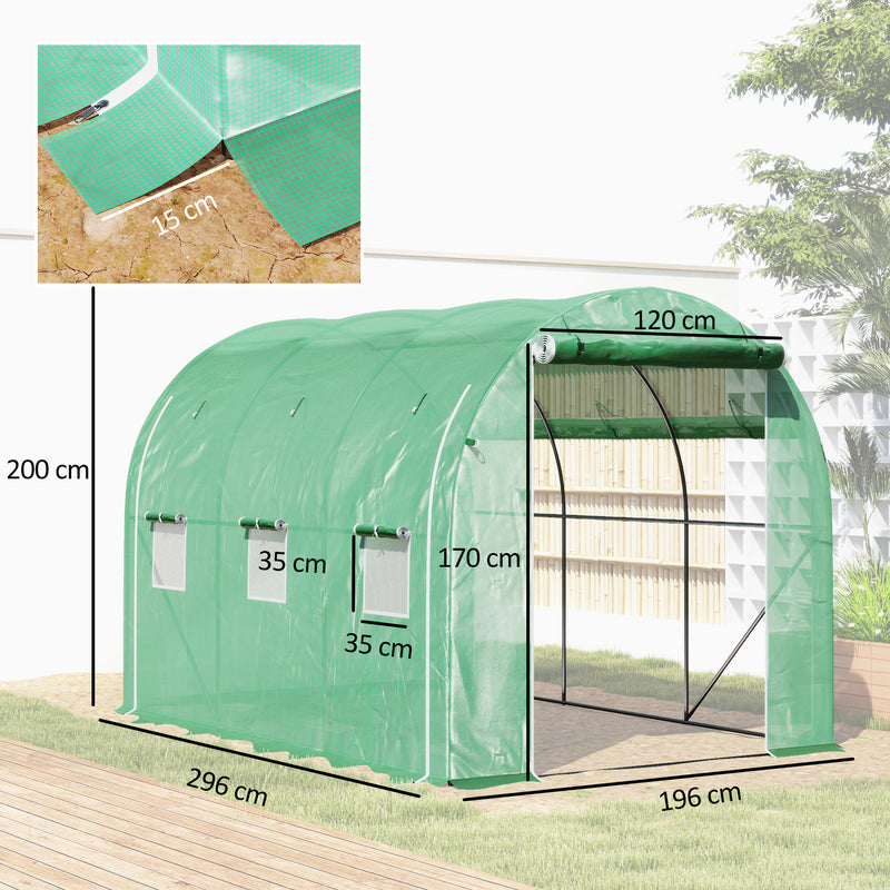 Large Steel Frame Polytunnel Greenhouse With Roll Up Door For Garden Growing Green AOSOM