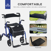 2 in 1 Wheelchair Transport Chair and Folding Rollator Walker with Seat and Bag by HOMCOM AOSOM