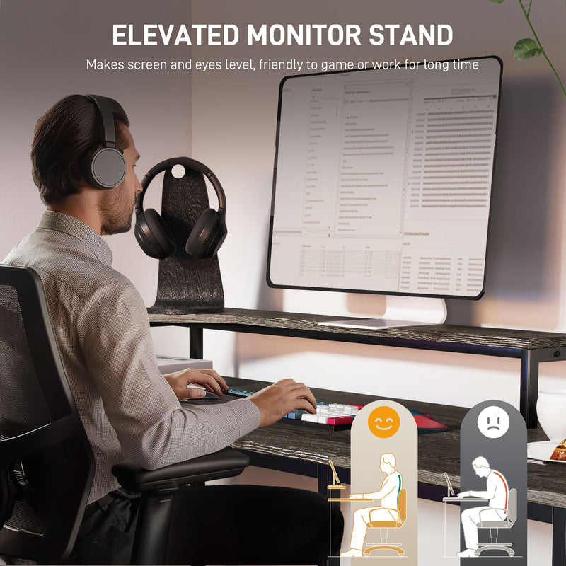 L Shaped Industrial Multi Work Desk For Home Office Charcoal Grey by HOMCOM