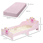 Pink Toddler Princess Bed with Safety Rails and Slats for Girls Aged 3 to 6 Years