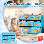 Blue 3 Tier Kids Storage Unit with 9 Fabric Boxes for Toys and Books by AIYAPLAY