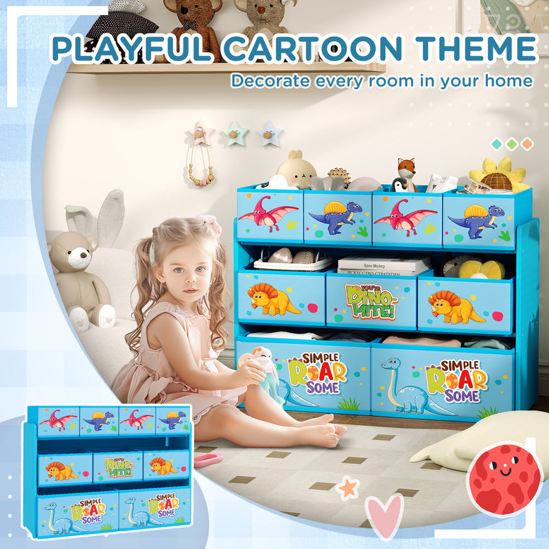 Blue 3 Tier Kids Storage Unit with 9 Fabric Boxes for Toys and Books by AIYAPLAY