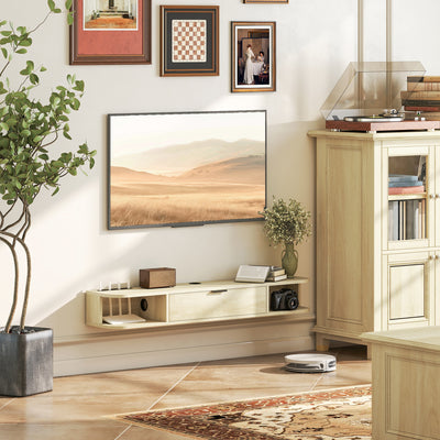 120 cm Wall Mounted TV Unit for TVs up to 50 Inch with Storage Shelves Natural