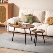 Set of 2 Modern Nesting Coffee Tables with Metal Legs for Living Room or Office Chestnut