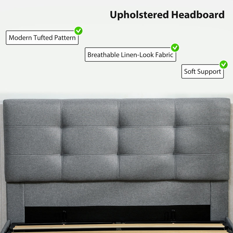 Grey Double Ottoman Bed Frame with Gas Lift for Extra Storage Space 4ft6 Size